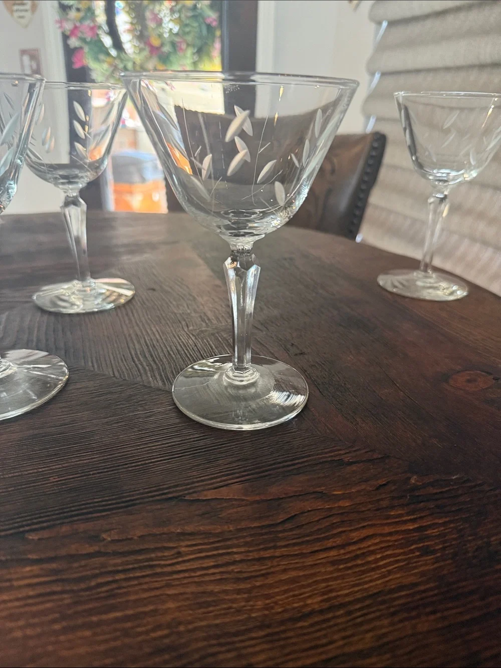 Set of 4 (four) Libby  Etched Crystal Cocktail Glasses - Clear